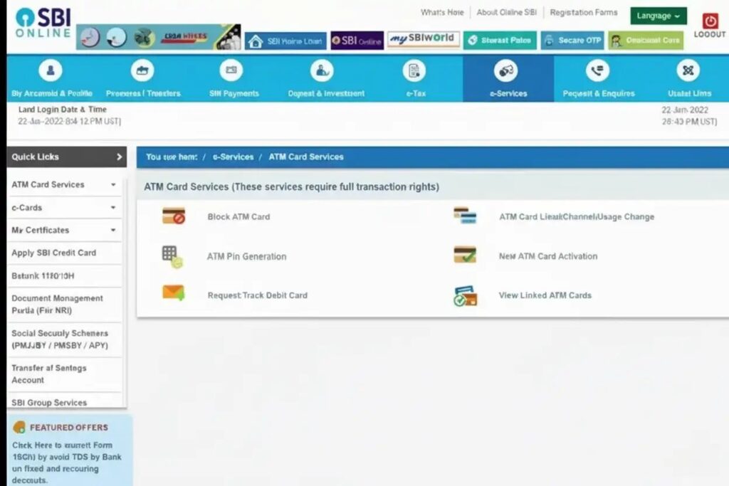sbi atm pin generation by net banking
